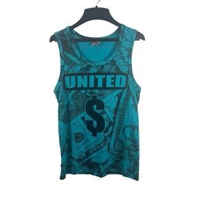 AND Bluish Green Sleeveless United Money Themed 90s Y2K Tank Top L